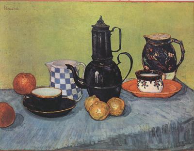 Vincent Van Gogh Still life Blue Enamel Coffeepot Earthenware and Fruit (nn04)